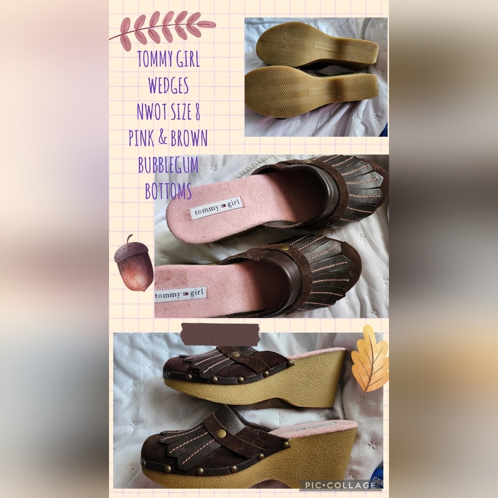 Tommy Girl WEDGES SIZE 8 NWOT PINK AND BROWN WITH BUBBLEGUM BOTTOMS SUPER CUTE🎀